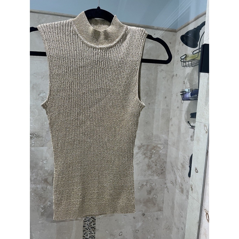 Vintage Y2K Cache Gold  Sleeveless Turtleneck Sweater w Shimmer  S